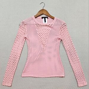 BCBGMaxAzria Designer "Kala"‎ Whisper Light Pink Mesh Knit Blouse Size XS